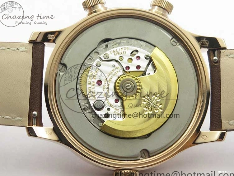 MIROTIME 0427 ZipUp Calatrava 5524R Pilot Travel Time RG GRF Brown Dial on Brown Leather Strap A324 V 7110